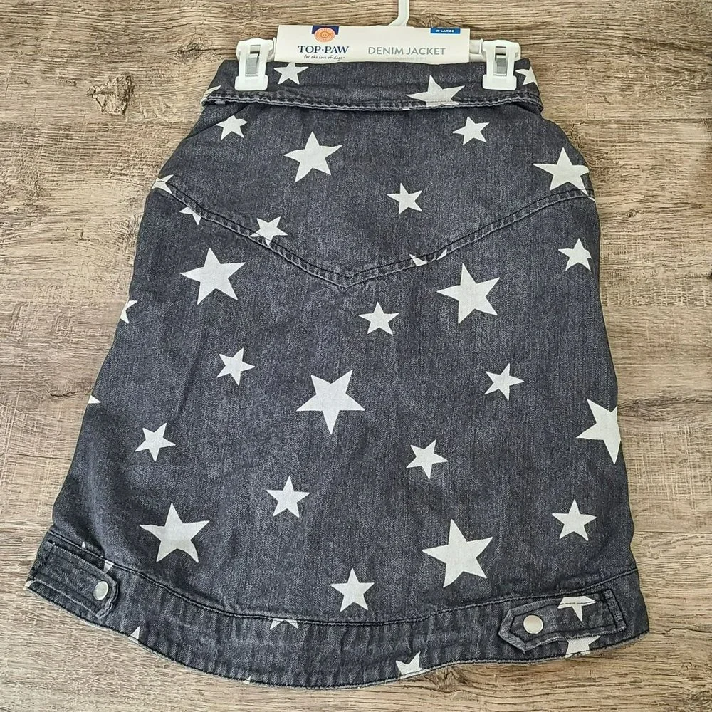 Top Paw Faded Black White Star Denim Dog Jacket Size: XL Shacket Shirt - Picture 2 of 9